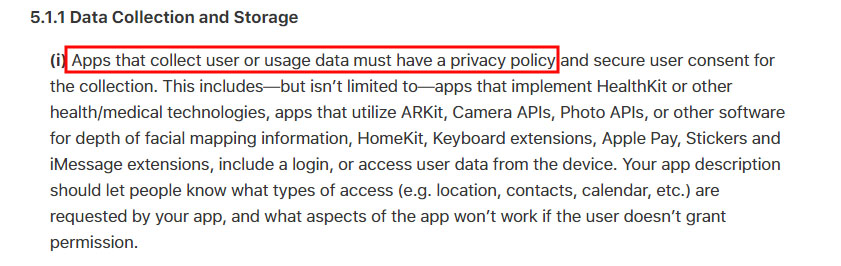 Apple's App Store Review Guidelines: Data Collection and Storage Clause