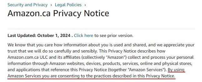 Amazon CA Privacy Notice intro section - Updated for 2024