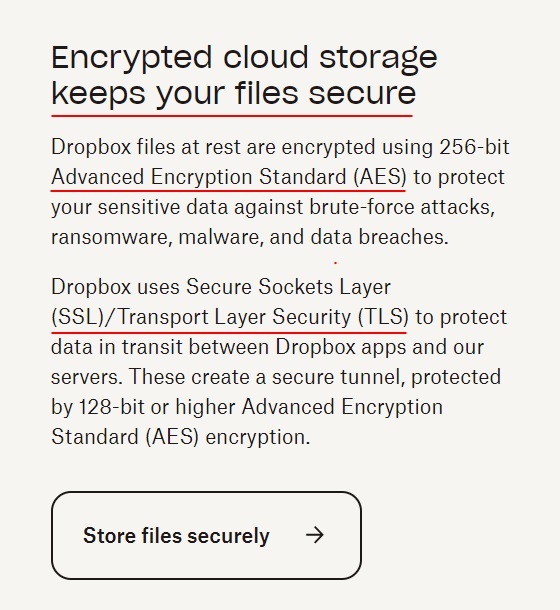 Dropbox cloud storage security information