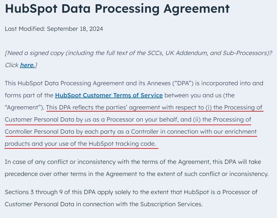 HubSpot Data Processing Agreement: intro section