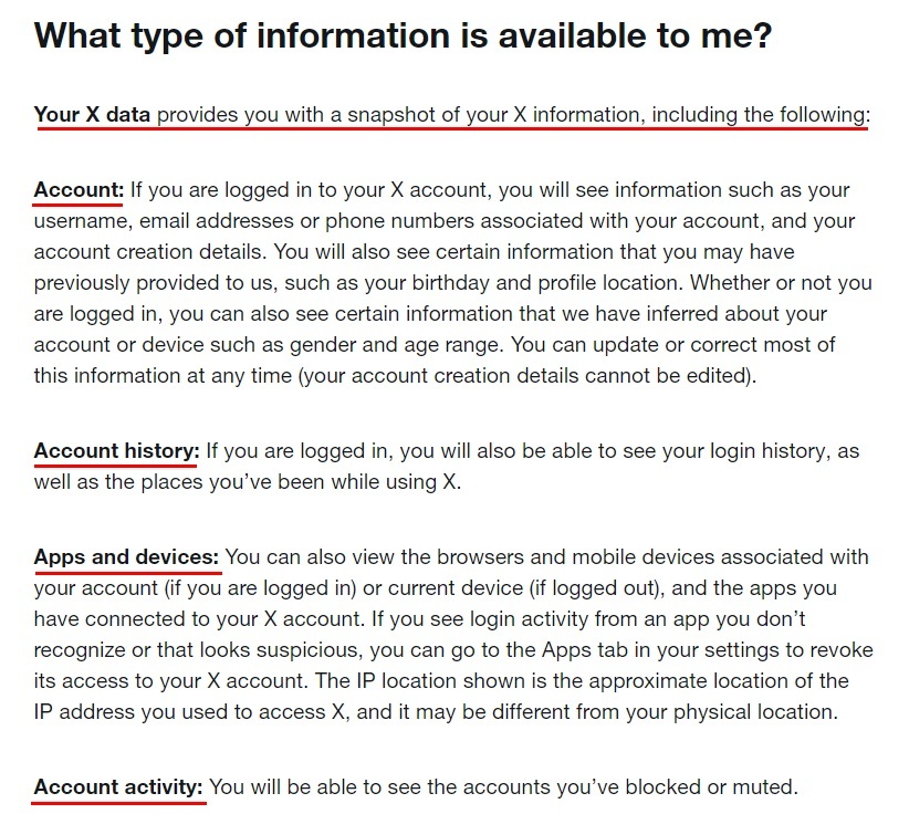 X: How to access and download data page excerpt