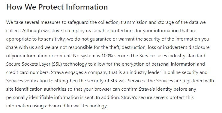 Strava Privacy Policy: How We Protect Information clause