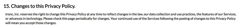Tronc Privacy Policy: Changes to this Privacy Policy clause