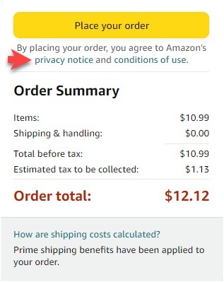 Amazon checkout page with Privacy Notice link highlighted