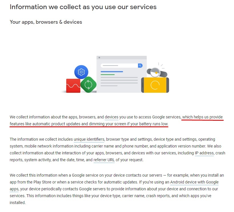Google Privacy Policy: Information we collect as you use our services clause