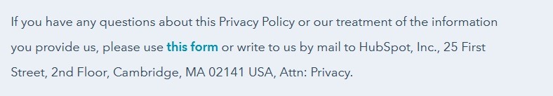 HubSpot Privacy Policy: Contact clause
