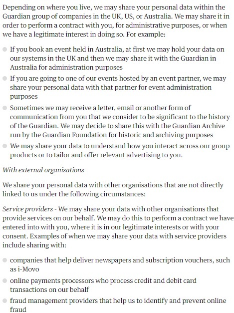 The Guardian Privacy Policy Share of Personal Information