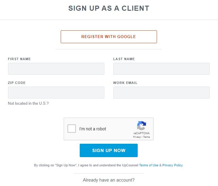 Upcounsel Signup link to Privacy Policy