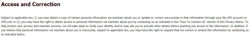 UPS Privacy Policy How to Access Personal Information
