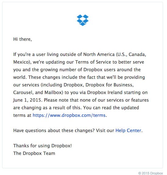 Dropbox and its email announcement