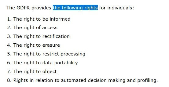 ICO UK: GDPR Rights list