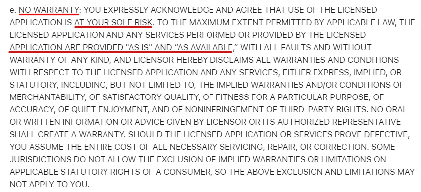 Apple Media Services Terms and Conditions: No Warranty clause