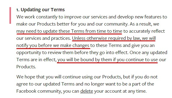 Facebook Terms of Service: Updating our Terms clause
