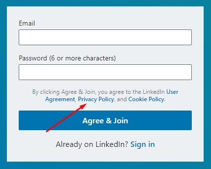 LinkedIn create account form